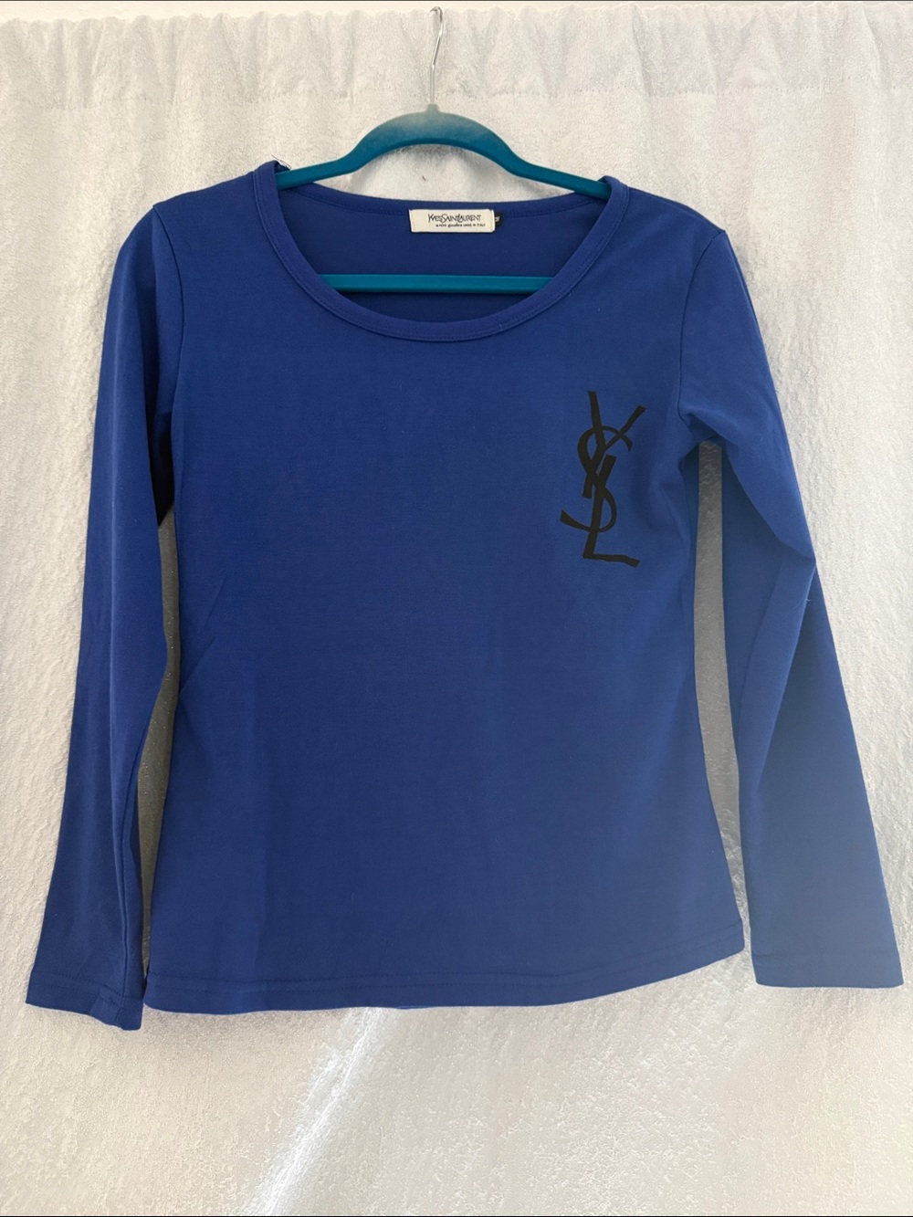 Yves Saint Laurent Long-Sleeve Tee in Royal Blue with Black YSL Logo